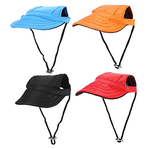 COLLBATH 4Pcs Puppy Baseball Caps with Ear Holes Sun Protection Visor Hats for Dogs Lightweight and Breathable Cloth Material Stylish Outdoor Dog Caps