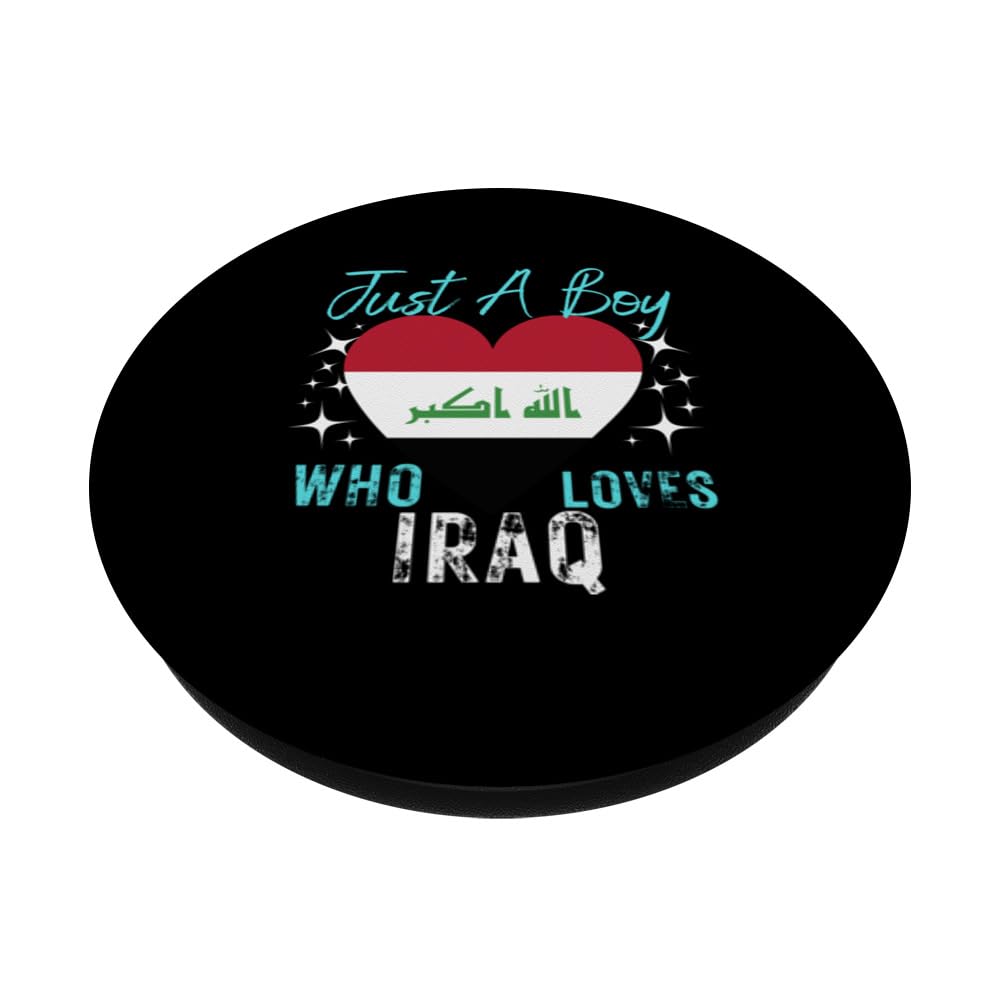 Iraq Just A Boy Who Loves Iraq Heart Flag Boys PopSockets Swappable PopGrip, Black - Image 2