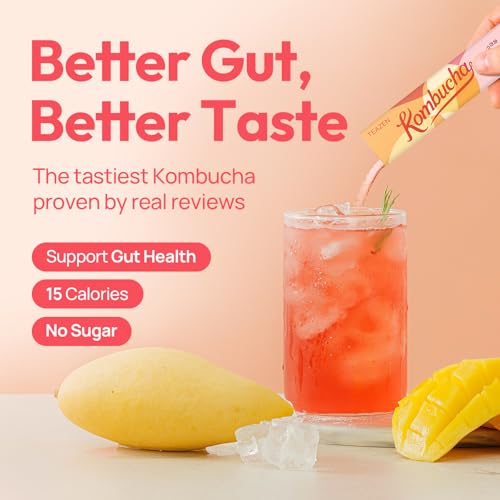 Image of TEAZEN Mango Guava Kombucha Tea, Hydration Drink Mix, Sugar Free, Live Probiotics & Prebiotics, 30 Sticks, 5.29oz