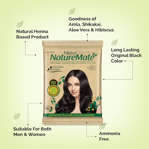 Image of Nisha Nature Mate Henna-Based Hair Color Powder 10g Sachet Pack of 10 - Original Black | Ammonia-Free Formula | Perfect for Safe, Gentle Hair Coloring at Home