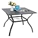 PHI VILLA 37" x 37" Outdoor Dining Table Square Patio Bistro Table Powder-Coated Steel Frame Top Umbrella Stand Deck Outdoor Furniture Garden Table, Ash Black