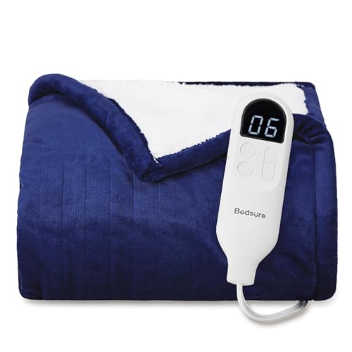 Image of Bedsure Heated Blanket Throw Blanket - Fast Heating Electric Blanket, Soft Flannel Throw with 6 Time Settings(Up to 10H), 6 Heating Settings, Gifts for Grandma & Grandpa (50 inchx60 inch, Pageant Blue)