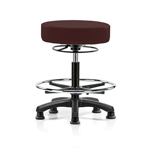 Image of Perch Stationary Life Height Adjustable Stool with Foot Ring | Medium Bench Height 20.5-28 inch | Burgundy Vinyl