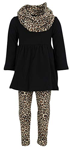 Image of Unique Baby Girls Kids Toddler 3pc Outfit Set Long Sleeve Stretch Tunic Top Leggings and Scarf