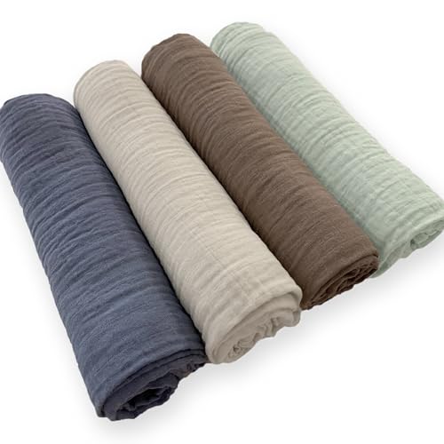 Image of SwaddleDesigns Cotton Muslin Swaddle Blankets for Baby Boy & Baby Girl, Set of 4, Neutral Receiving Blankets for Newborn, Baby Registry & Gift, 46x46 inches, Coastal