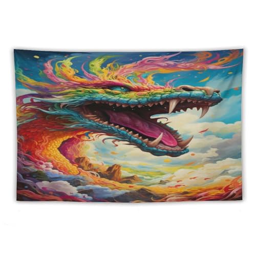 Dragon tapisserie murale suspendue pour cacher un mur abime et decorer la chambre