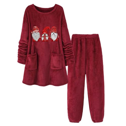 ������ �p�W���}�Z�b�g ���M���X�p���c ���f�B�[�X �傫���T�C�Y Christmas Pyjama Sets Plush Mid Length Tops And Wide Leg Pants Merry �p�W���} �� �� ���� �O�J���p�W���} �n?�V?���}