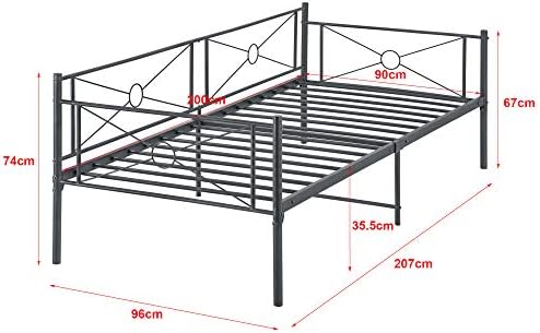 3. Bild von [en.casa] Metallbett Alvesta 90x200 cm mit Kopf- und Fußteil Tagesbett mit Lattenrost Jugendbett Gästebett Stahlrahmen Dunkelgrau