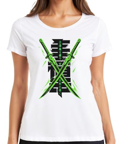 Image of Cyberpunk Katana Swords Japanese Kanji Women's T-Shirt, White, M