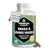 Moule Verte de Nouvelle Zélande 1500 mg, Omega 3 et Glycosaminoglycanes, 300 Gélules de Poudre de Moules à Lèvres Vertes, Complément Alimentair pour Cartilage et Articulations