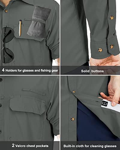 33,000Ft Men's Long Sleeve Sun Protection Shirt Upf 50+ Uv Quick Dry Cooling Fishing Shirts For Travel Safari Camping Hiking Shadow Grey #TOP4