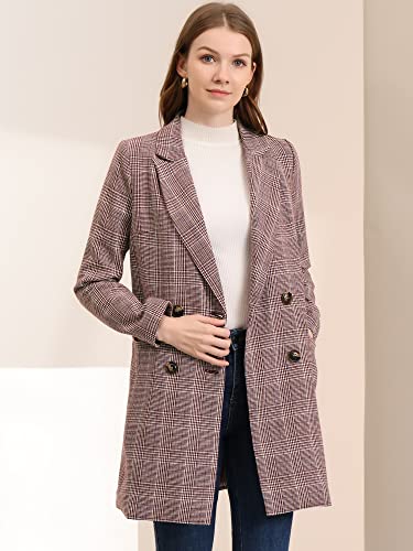 Allegra K Women's Double Breasted Notched Lapel Plaid Trench Blazer Coat Medium Red #TOP2