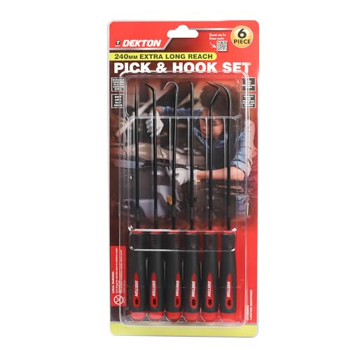 Dekton 6-Piece Pick and Hook Set | Durable Chrome-Plated Carbon Steel | Soft Anti-Slip Grips | Ideal for Separating Wires and Removing Fuses | Versatile Tool for Various Applications