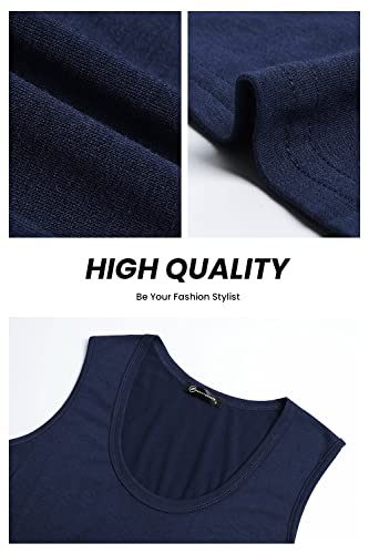Prettygarden Women’s Summer Sleeveless Tank Jumpsuits High Waist Low Cut Casual Scoop Neck Fit And Flare Long Pants Rompers(Navy, Medium) #TOP5