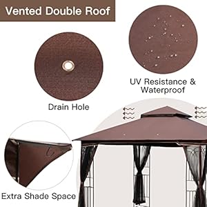 ECOTOUGE Outdoor Gazebo 10×10 for Patios Double Waterproof Soft top Canopy Garden Tent with Netting for Party Backyard Chocolate
