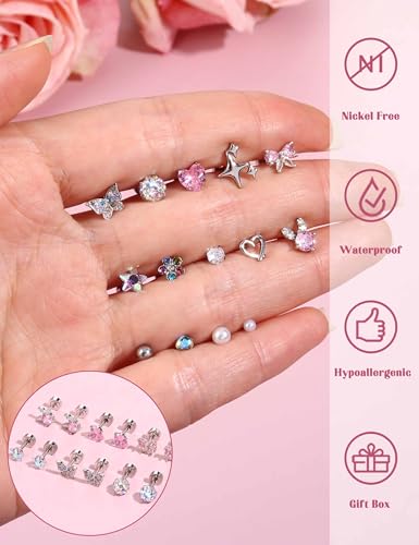 Hypoallergenic Earrings for Girls Ages 8-12, Screw Back Stud Earrings for Kids, Cute Flat Back Surgical Steel Earring for Little Girl Sensitive Ears, Tiny Screwback Toddler Earrings Set（ Colorful ） - Thumbnail 4