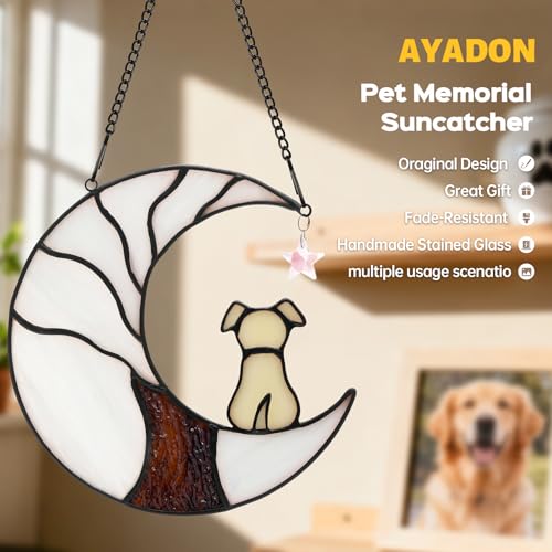 Ayadon Dog Memorial Suncatcher, Stained Glass Window Hanging Memorial Gifts for Loss of Dog, Moon Tree of Loss of Dog Sympathy Gift, Pet Memorial Gifts for Dogs, Remembrance for Pet Loss by Ayadon - Used condition - Image 4