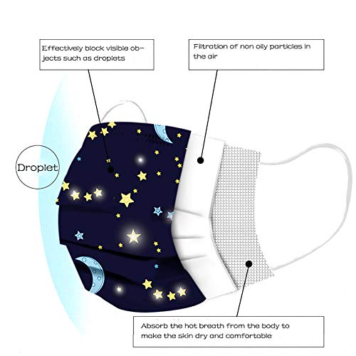 50 Pcs Kids Disposable_Face_Mask Boys Girls Gifts Star Moon Print Starry Sky Patterned Paper_Mask With Designs E #TOP3