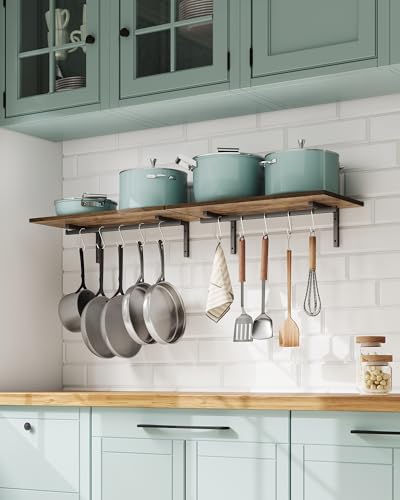 OROPY 2 Pack Wooden 23.6'' Pot Pan Hanging Rack Wall Mounted with 10 S Hooks, Set of 2 Large Pot Wall Holder Kitchen Shelves for Utensils, Cookware OROPY 2 Pack Wooden 23.6'' Pot Pan Hanging Rack Wall Mounted with 10 S Hooks, Set of 2 Large Pot Wall Holder Kitchen Shelves for Utensils, Cookware