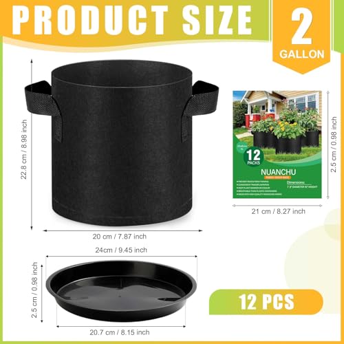 Image of Funnymoom 12 Set 2 Gallon Grow Bag Fabric Plant Pot with Saucer and Handles
