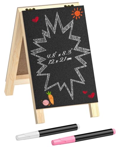 Uniclife A Frame Small Chalkboard Sign 4.8 x 8.3 Inch Double-Sided Tabletop Chalkboard Easel with Chalk Markers Erasable Wooden Chalk Board Sign Message Board Menu Board for Wedding Restaurant
