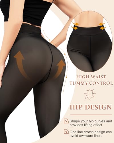 YSense 2 Pairs Fleece Lined Tights Women Fake Translucent Leggings High Waist Warm Thermal Pantyhose for Winter3