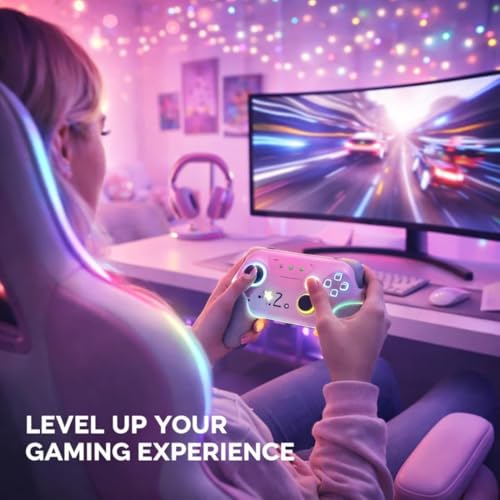 Image of Play X9 Wireless Bluetooth Gaming Controller (Pink) | Dual Vibration, 6-Axis Gyroscope, RGB LED Gamepad | 800mAh Rechargeable Battery | Compatible with Android, iOS, Windows PC, PS3, PS4 & Switch