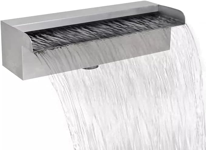 30cm/12 inches Cascade Water Fall Length Outdoor Rectangular Pond & Pool Fountain, Stainless Steel Waterfall Spillway