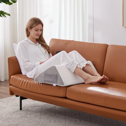 Knee Wedge Pillow, Memory Foam Leg Pillow Bed Wedge for Sleeping, Post Surgery Triangle Pillow Wedge for Knee Support, Leg Elevation, Knees Hip Back Pain Relief (23.6" x 26" x 10", Extra Large, White)