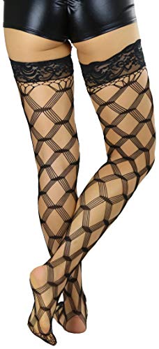 Image of ToBeInStyle Women's Multi-Strand Large Diamond Fence Net Thigh High Stockings