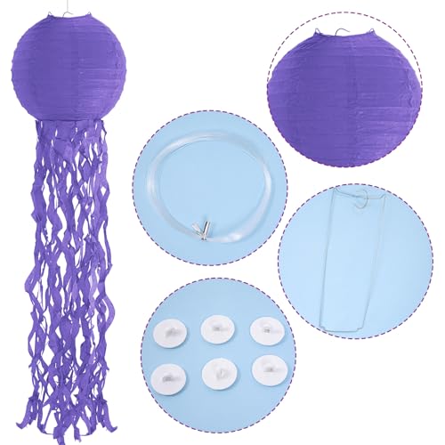 Image of Set of 6 Hanging Jellyfish Paper Lanterns Blue Jellyfish Decor for The Sea Ocean Party, Mermaid Birthday Decoration, Baby Shower, Nautical Events (Purple)