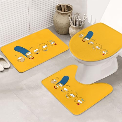 バスマット シンプソンズ おしゃれ かわいい アニメ トイレマット 便座カバー 3点セット 滑り止め バスセット 人気 漫画 吸水 防臭 洗える 速乾 50x80cm