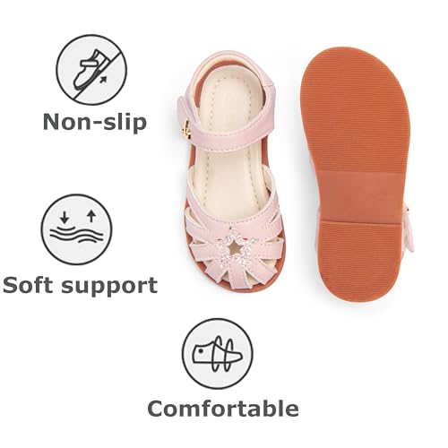 Image of THEE BRON Toddler Girls Closed-Toe Sandals Sweet Retro Cutout Summer Dress Shoes
