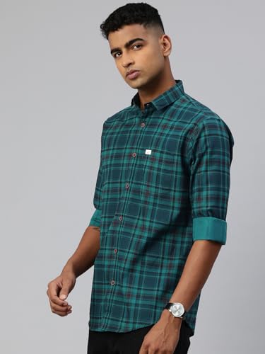Image of Majestic Man Men Comfort Slim Fit Opaque Checked Pure Cotton Casual Shirt
