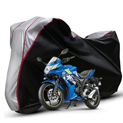 Image of Waterproof Bike Body Cover Compatible with Suzuki Gixxer Dustproof Scratchproof - Motorcycle Cover for Two Wheeler, Outdoor Full Cover with UV, Duty, Rain Protection (Black Top Silver) R1