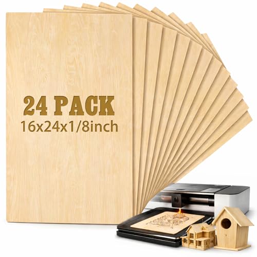 Juexica 24 Pcs 16' X 24'x 1/8' Basswood Craft Sheets 3mm Plywood Board Wood Thin Sheets for Arts Crafts Woodworking Scroll Sawing Projects Painting Drawing Laser Cutting Projects