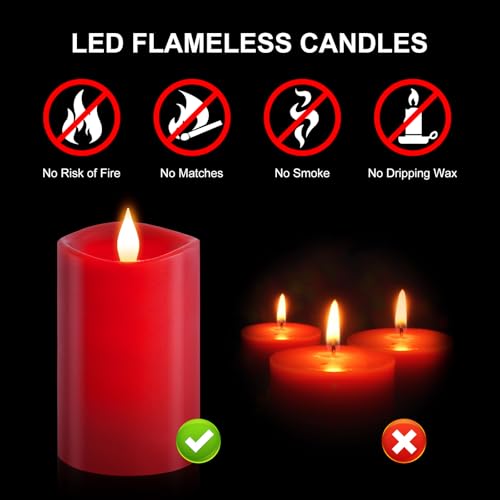 Image of 1PCS, 3 x 5 inches Flameless Candle with Remote Control, 3D Flickering Wick, Real Wax Pillar LED Candles, Battery Candles,with Timer,for Holiday Home Decor, Red