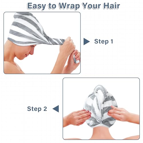 YiRayon Envoltório de toalha de cabelo de microfibra, turbantes de cabelo de secagem rápida com botã