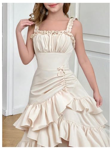 Floerns Girl's Asymmetrical Layered Ruffle Dress Ruched A Line Birthday Party Midi Dresses3