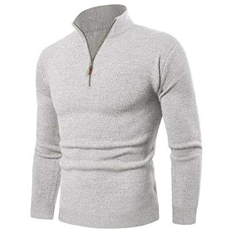 KEFITEVD Men's Spring Winter Ribbed Sweater Warm Turtleneck Knitted Tactical Tops Outdoor Fishing Basic Knitwear Light Grey Cover