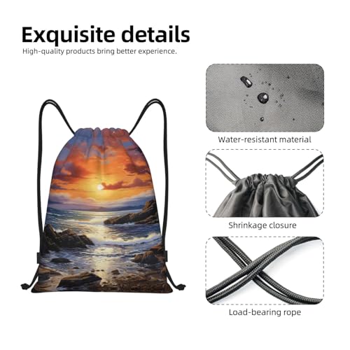 Ireland Sunset Seascape Print Drawstring Bags, Backpack Bag For Shopping, Sport, Yoga, Travel,Gym, Swimming, Beach 6