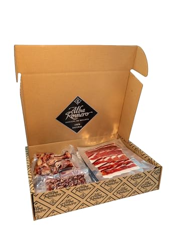 Estuche de Paleta de Jamón de Bellota 100% Ibérica loncheada y envasada al vacío de Peso aproximado de 4.5 KG | Incluye taquitos de jamón | Cortado a mano | ALBA ROMERO |