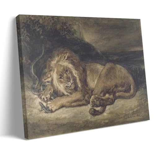 Lion And Snake (1846) by Eugene Delacroix�C���e���A�f�U�C���A�A�[�g�v�����g�̑����A�����̐V�����Ƃ̑��蕨�̂��߂̔������|�X�^�[20x30inch(50x75cm) Frame-style