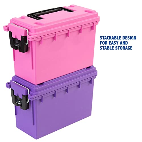 Image of Sheffield 12631 Ammo Storage Box, Stackable .30 Cal Field Boxes, Water and Dust Resistant, Lockable Storage Box with Handle, Secures Hunting Gear, Supplies, and Bullets, Made in USA, Pink, 1-Pack
