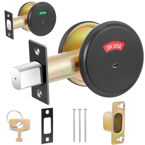 Tandefio 1 Pcs Vacant Occupied Bathroom Lock in Use Deadbolt with Occupancy Indicator 304 Stainless Steel Fit Door Thickness 1 3/8 to 2 Not Adjustable for Restaurants Hotels Offices (Black)