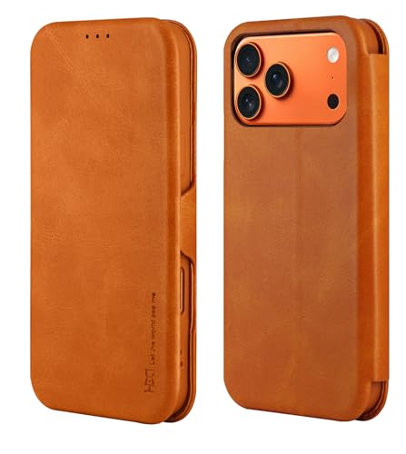 Image of BOUNCEBACK Vegan Leather Magnectic Closure Flip Flap Wallet Back Case Cover for iPhone 17 Pro- Orange