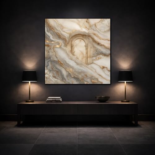 Tableau canvas marbre et arche dorée 25x25 cm pour décoration murale