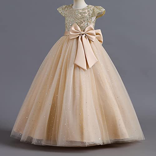 IDOPIP Flower Girl Sequin Lace Dresses for Wedding First Communion Dress Kids Princess Pageant Formal Party Long Maxi Gowns3