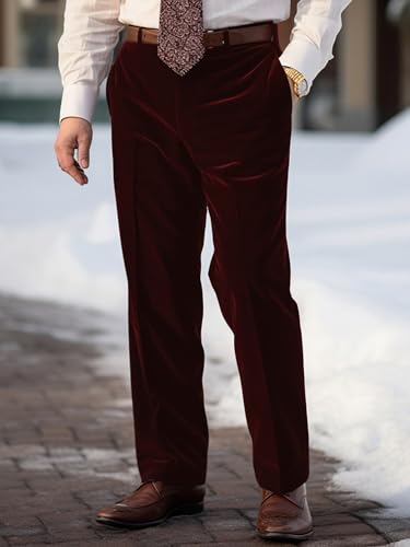 VENNYNG Men's Dress Pants Velvet Trousers Casual Straight Leg Business Daily Holiday Black Navy Burgundy3