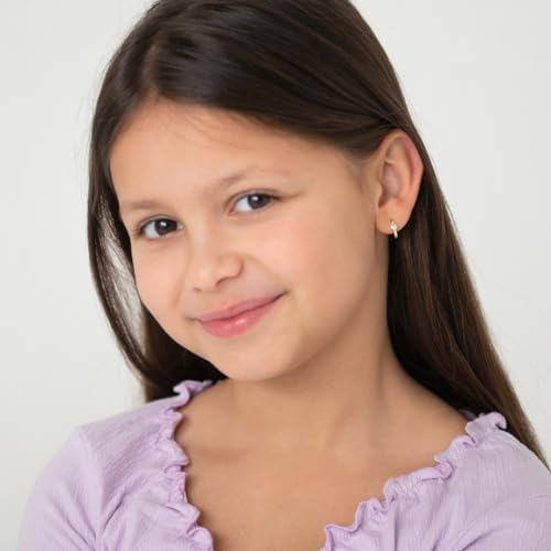 14k Yellow Gold Cubic Zirconia Sparkling Heart Hoop Earrings For Little Girls & Preteens 9mm - Tiny Hoop Earrings For Young Girls With Heart CZ's - Heart Shaped Children's Jewelry2